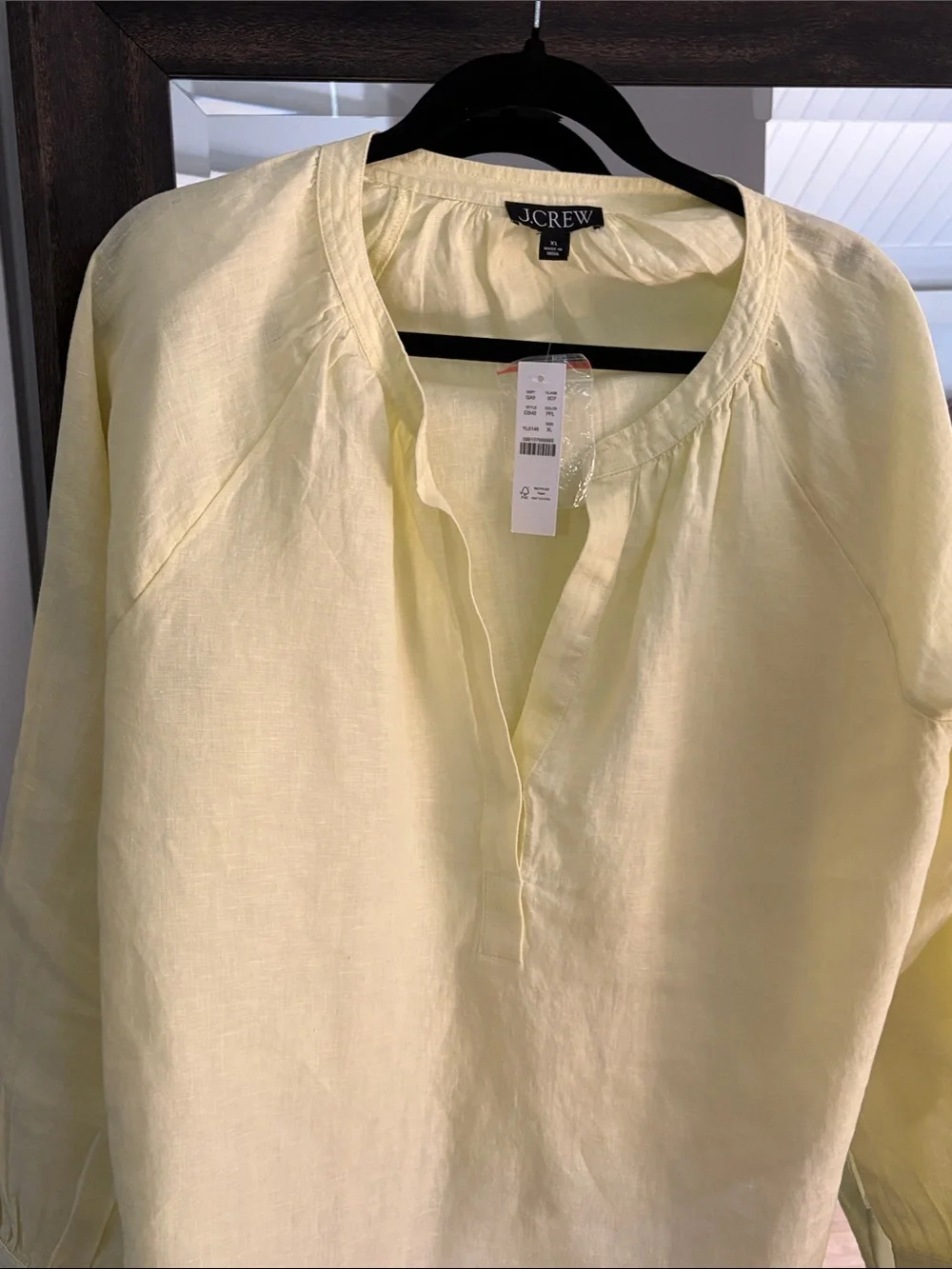 J. Crew Pale Yellow Linen-Blend V-Neck Blouse